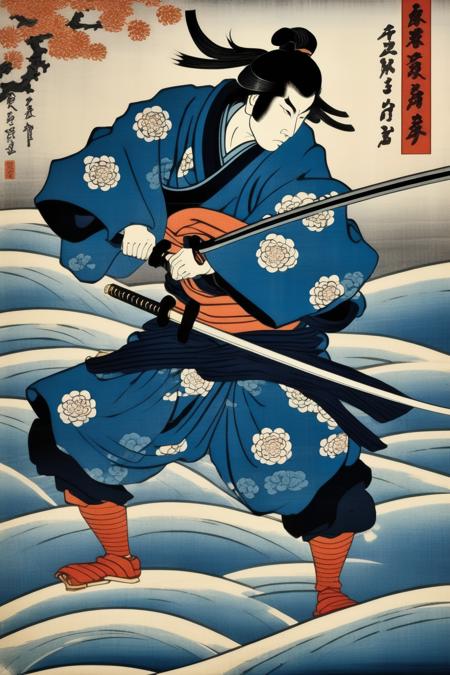 00651-1109508905-_lora_Ukiyo-e Art_1_Ukiyo-e Art - woodblock print ukiyo-e style of a Samurai practicing sword fighting blue colors.png
